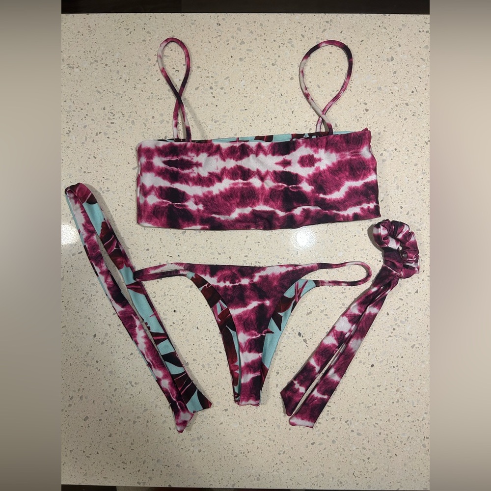Reversible Pink Tie Dye / Floral Bathing Suit Bundle
